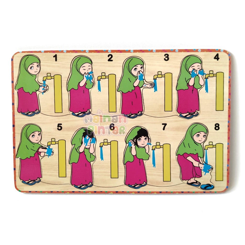 Puzzle Kayu Bongkar Pasang Gambar Wudhu wanita Sertifikat SNI