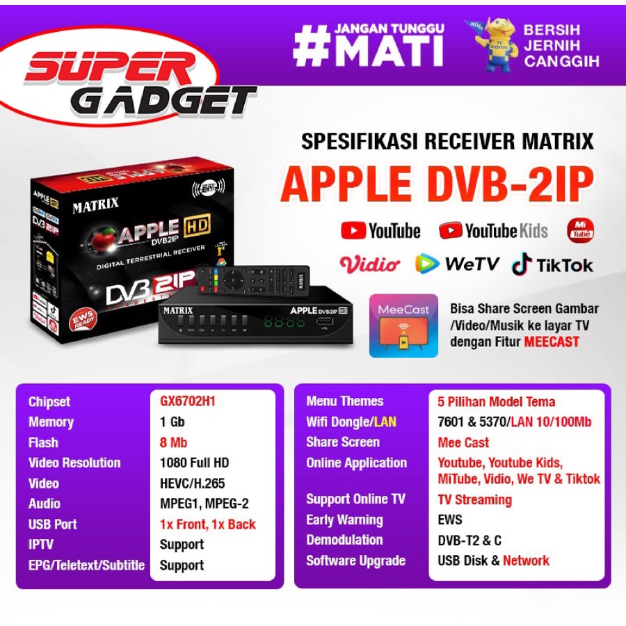 MATRIX Set Top Box STB DVB T2 + Dongle Wifi  Penerima Siaran Digital . Baru &amp; Bergaransi