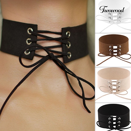 Kalung Choker Pendek Model Lebar Bahan Suede Imitasi Gaya Punk Gothic Vintage Untuk Wanita