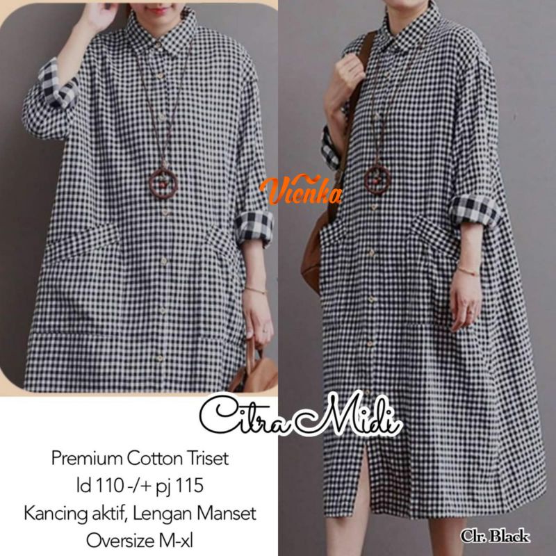 Citra long tunik katun kotak kotak jumbo ld 110 xl