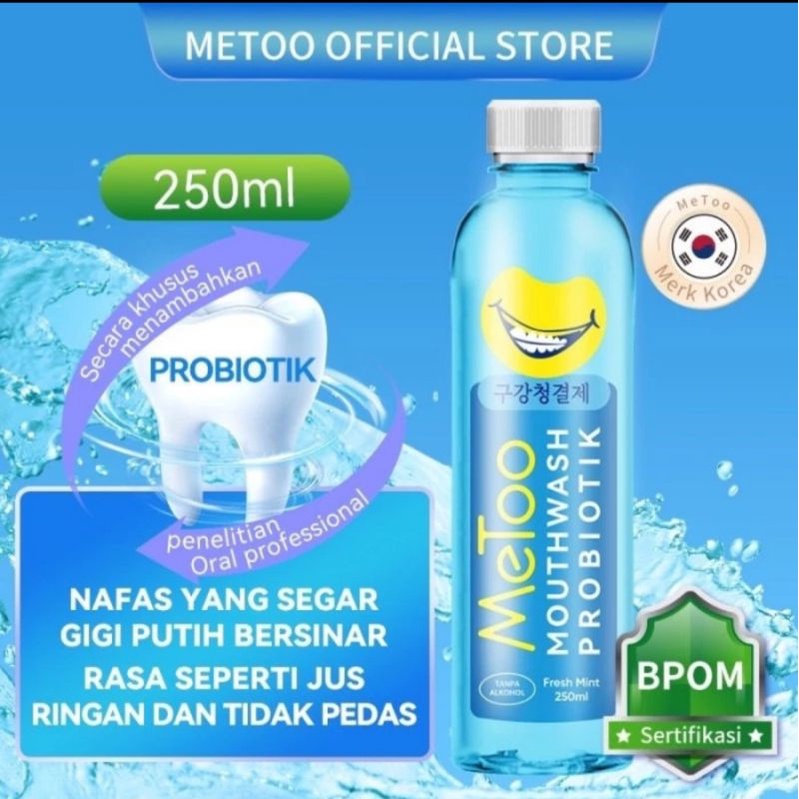 MeToo Obat Kumur Probiotik / Fresh Mint Mouthwash-250ml 100ml No Alcohol