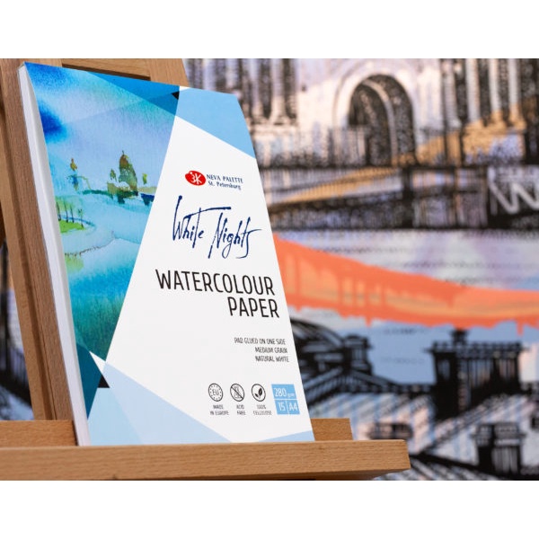 White Nights/  Water Colour Paper A4  &amp; A5, 280 gsm, 15 sheets, 100% cellulose, medium grain