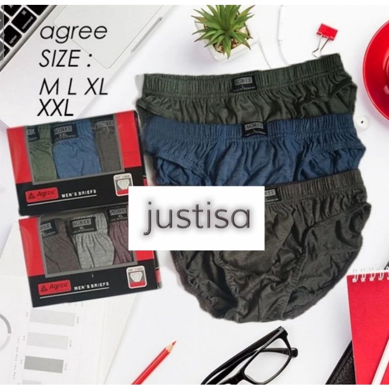 termurah..3 pcs Celana Dalam Pria AGREE Art.2 -8886 CD BRIEF PRIA M L XL XXL