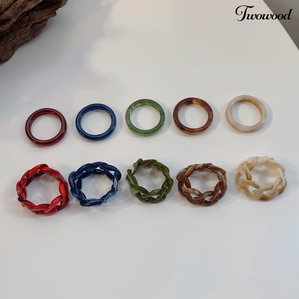 2pcs Cincin Jari Bahan Resin Warna-Warni Gaya Retro