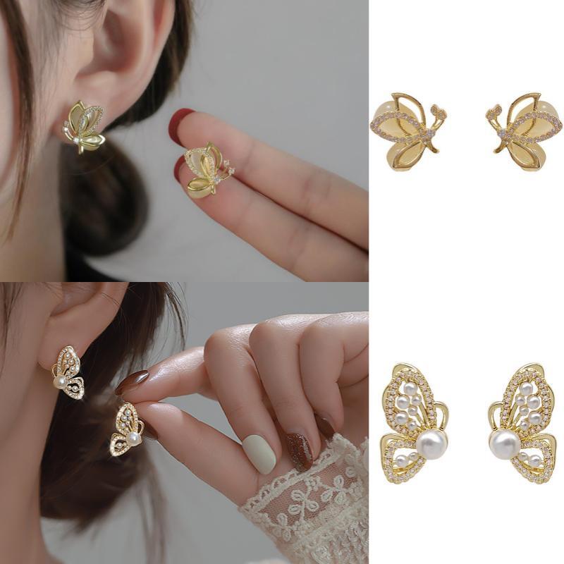 Anting Kupu-Kupu Mutiara Lucu Manis Aksesoris Korea Wanita