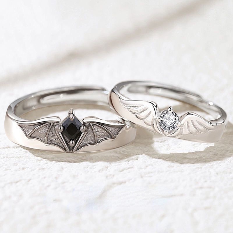 Cincin Pasangan Sayap Setan Malaikat Pasangan Cincin Kreatif Bertatahkan Zirkon Retro Unik Kepribadian Korea Pembukaan Yang Dapat Disesuaikan Rings Fashion Pecinta Perhiasan Hadiah Untuk Wanita&amp;Pria&amp;Couple