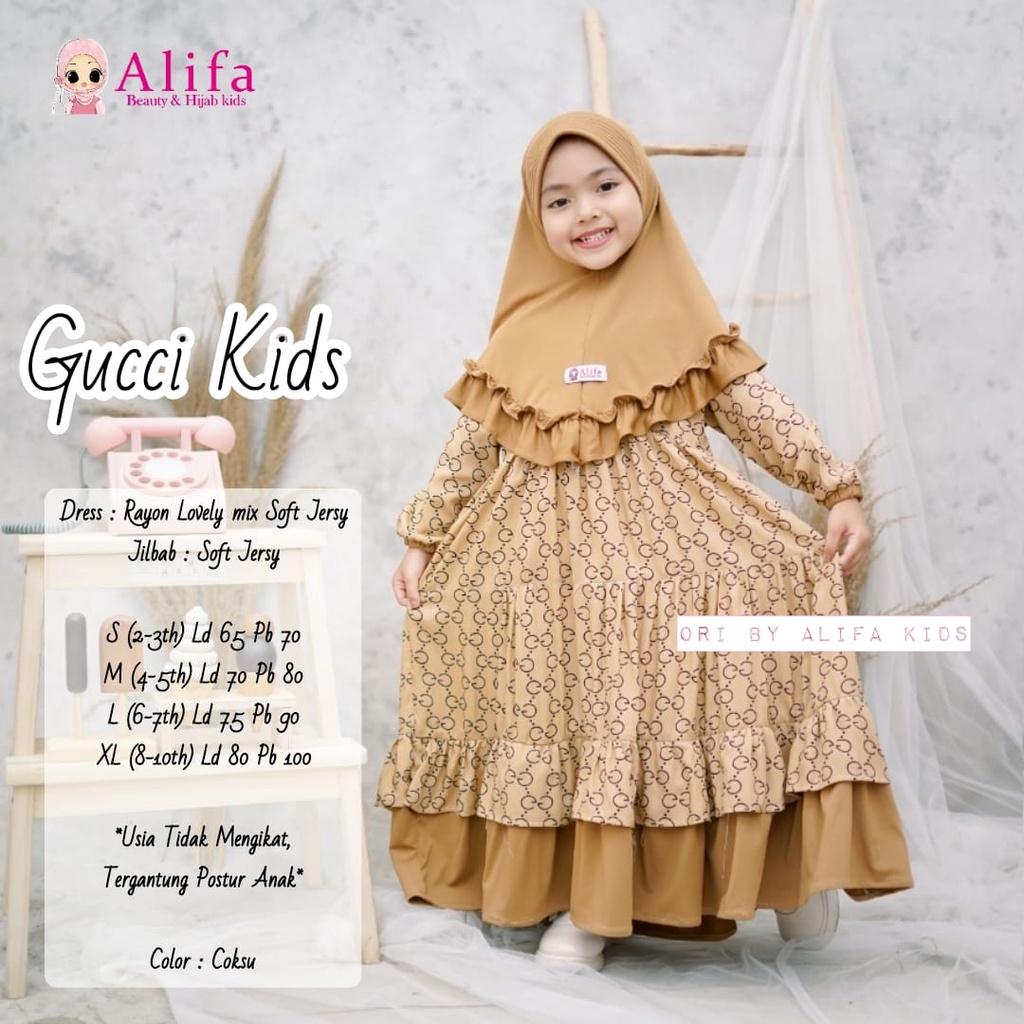 QUEENA GUCCI QILA VOL 2 KIDS BY ALIFA GAMIS BRUKAT ANAK PEREMPUAN CEWEK BAJU MULSIM KIFARA SYARI KID