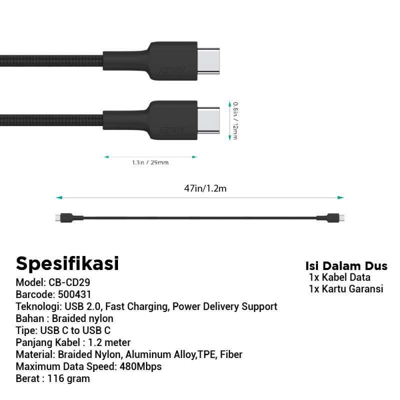 AUKEY CB-CD29 USB C to C Data Cable 1.2m