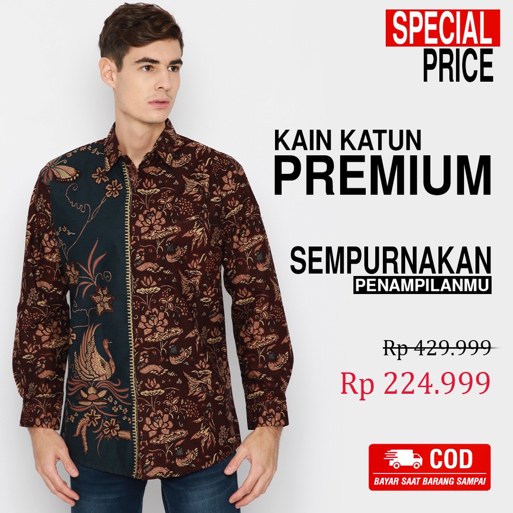 BATIK PRIA LENGAN PANJANG Kemeja Hem Slimfit Premium Motif Two Tone Pagi Sore Ikan 721022 CAP 72 - Baju Kemeja Atasan Pakaian Setelan Batik Pria Cowok Laki Laki Remaja Keluarga Kantor Lengan Panjang Modern Slimfit Slim Fit Premium Kekinian