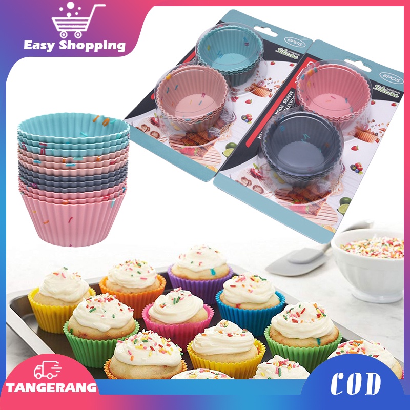 6pcs Cetakan Cupcake DIY Silicone Cake Mold Reusable Cetakan Kue Muffin Cupcake