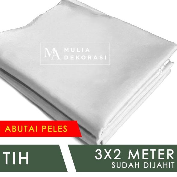 Kain Abutai Peles Dekorasi Backdrop Dijahit Nikahan Lamaran Syukuran - Putih, Kain + Tali