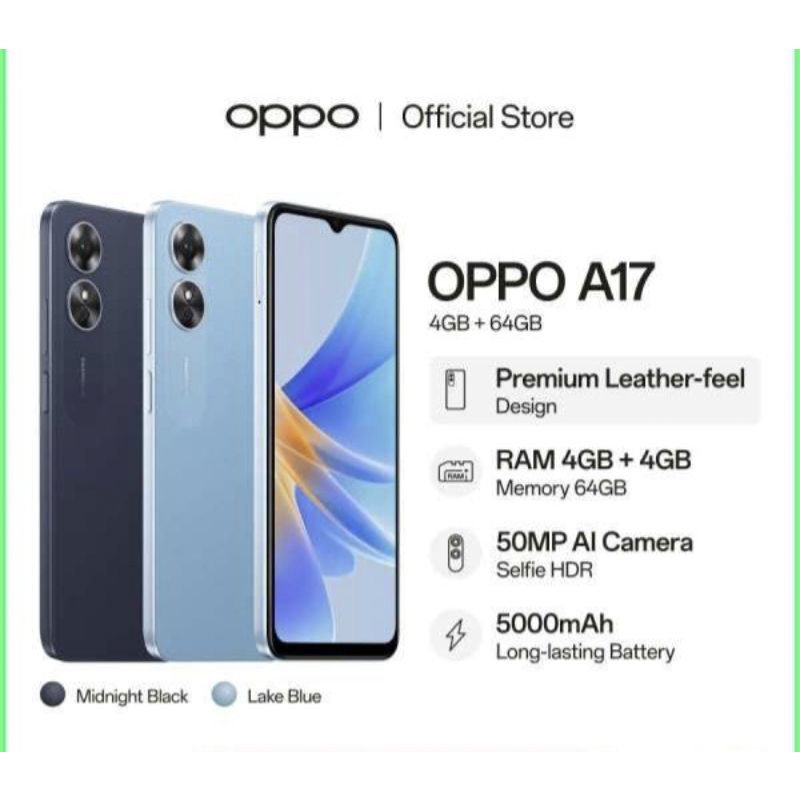 OPPO A17 RAM 4/64GB - Garansi Resmi Oppo Indonesia (4+64GB)