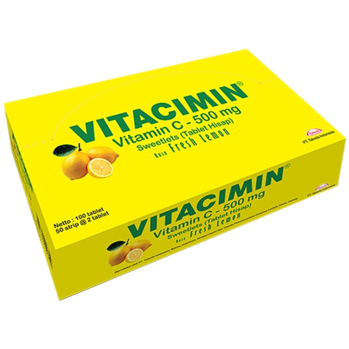 Vitacimin C-500 mg Rasa Lemon 1 Box Isi 100 Tablet Kebutuhan Vitamin C