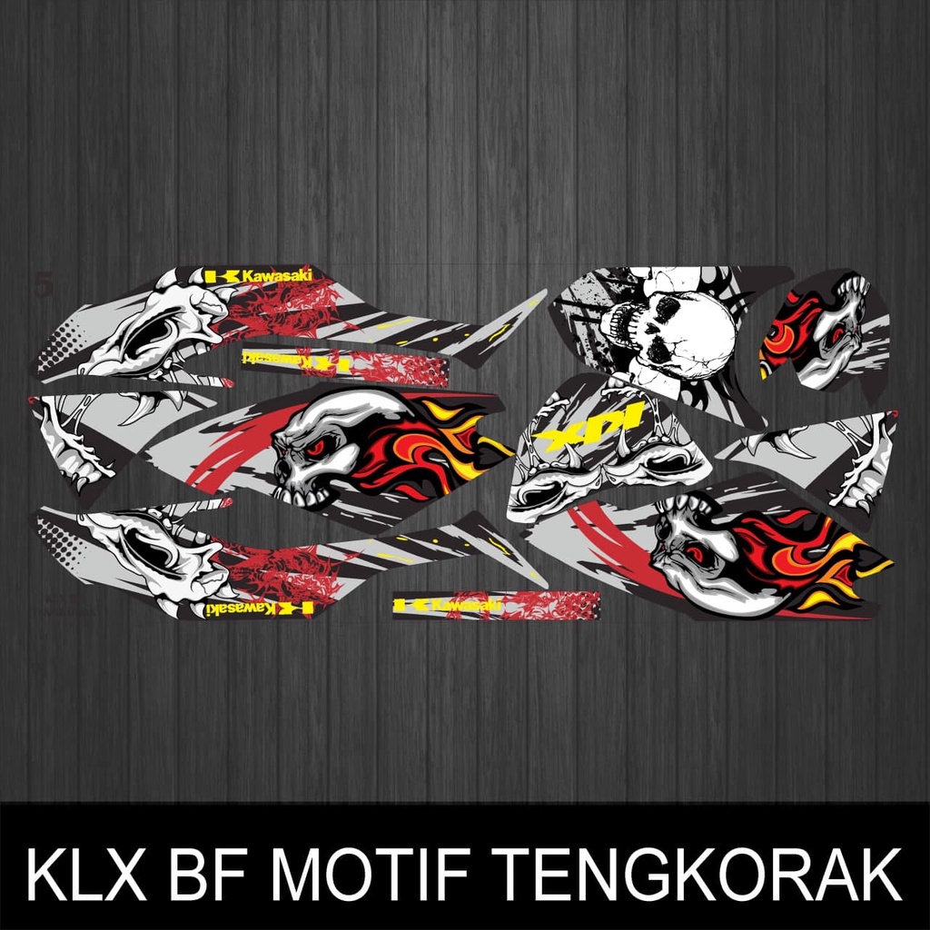 STRIPING DECAL KLX BF MOTIF TENGKORAK BAHAN VINYL LAMINASI WARNA TIDAK MUDAH LUNTUR