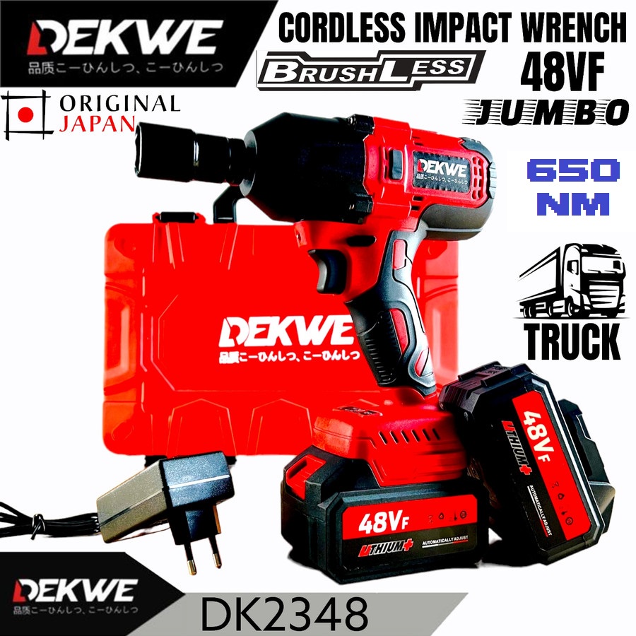 DEKWE DK2348 Impact Wrench Cordless Brushless 650n-M Baterai 48Vf / JLD 48Vf