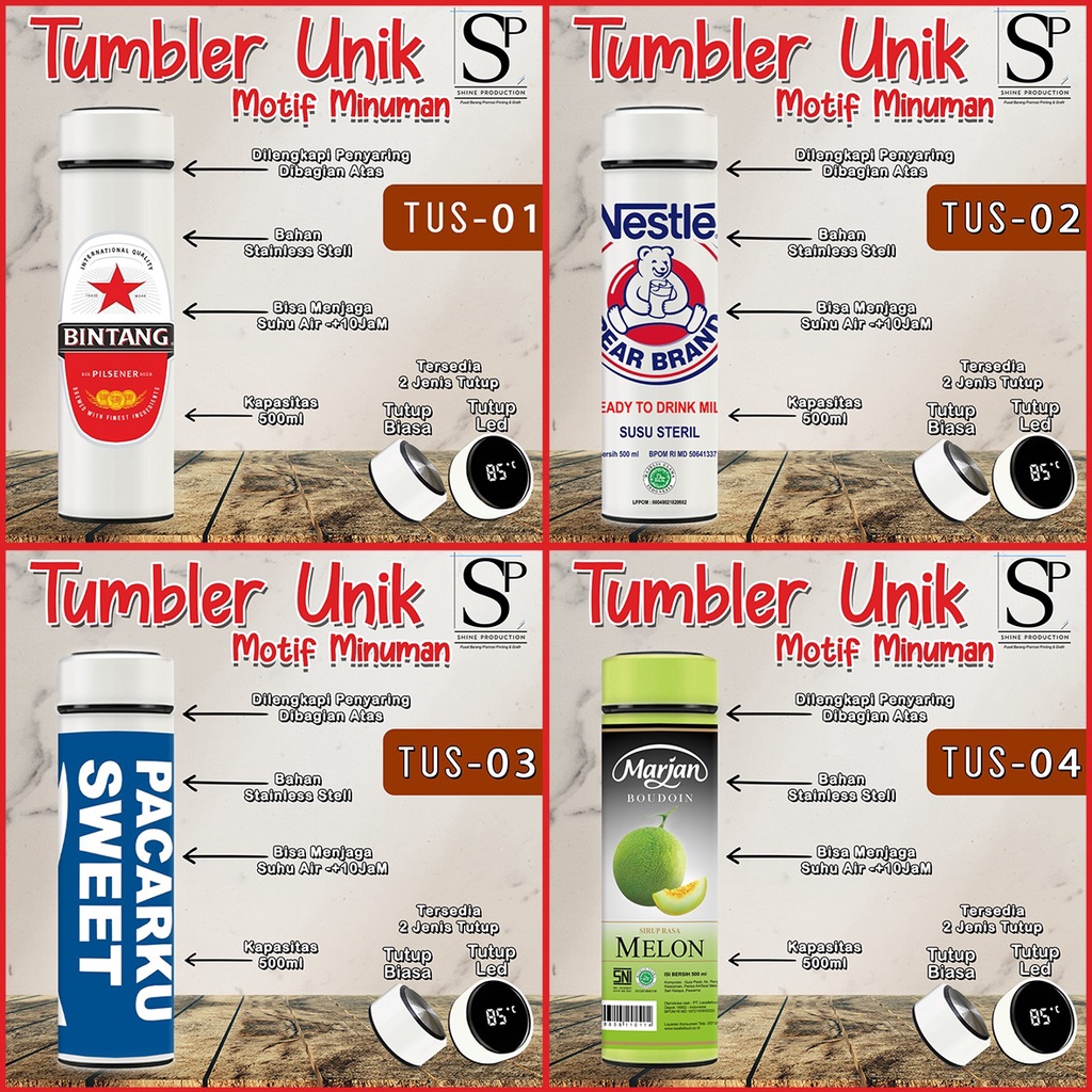 Tumbler Botol Minum Unik Printing Motif Minuman Stainless Steel 500 ML