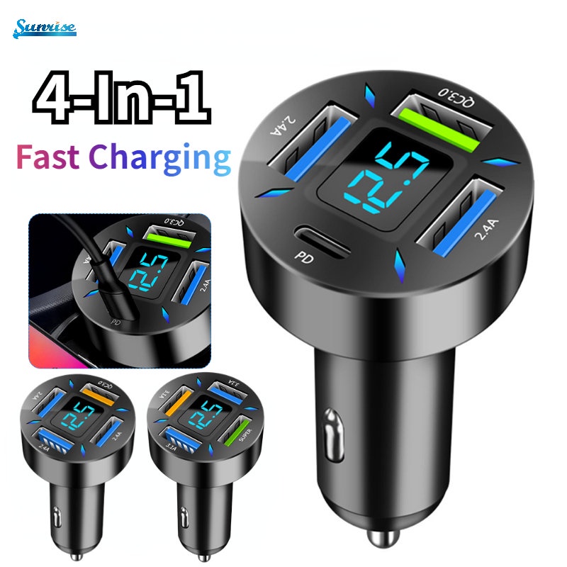 Adaptor Charger Mobil 4 Port Usb Fast Charging Portable Dengan Layar Digital