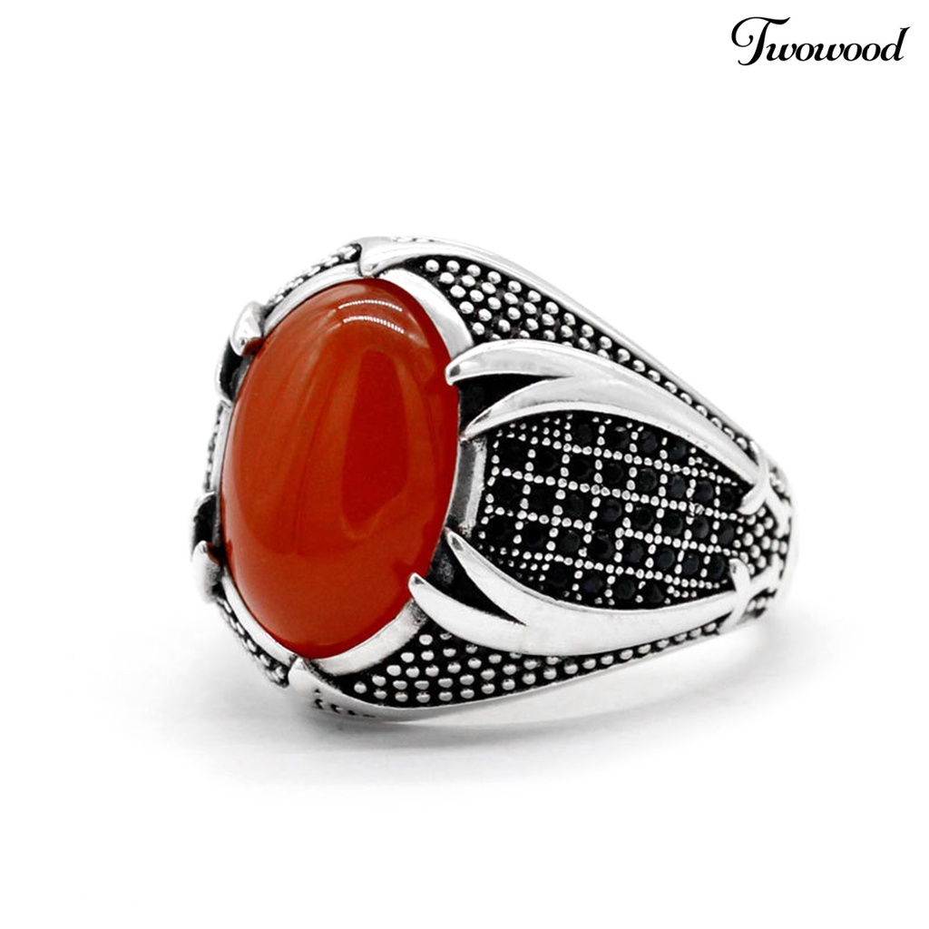 Cincin Pria Bahan Alloy Aksen Berlian Imitasi Gaya Retro Vintage Untuk Pesta