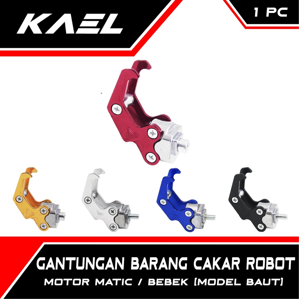 Gantungan Barang Cakar Robot Motor Variasi Bebek-Matic Cantolan-Cantelan Baut-Baud Merah-Biru-Silver-Hitam-Gold-Emas Beat FI-F1-Pop-eSP/Vario 110-125-150/Mio-M3-Z-S/Soul GT/X-Ride/Scoopy/Spacy/Supra-X-125-Fit-New/Blade/Revo-Absolute/Jupiter-Z-MX