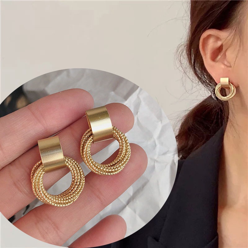 Anting Tusuk Gantung Bahan Metal Desain Geometri Gaya Jepangkoreasimpleunikelegan Untuk Wanita