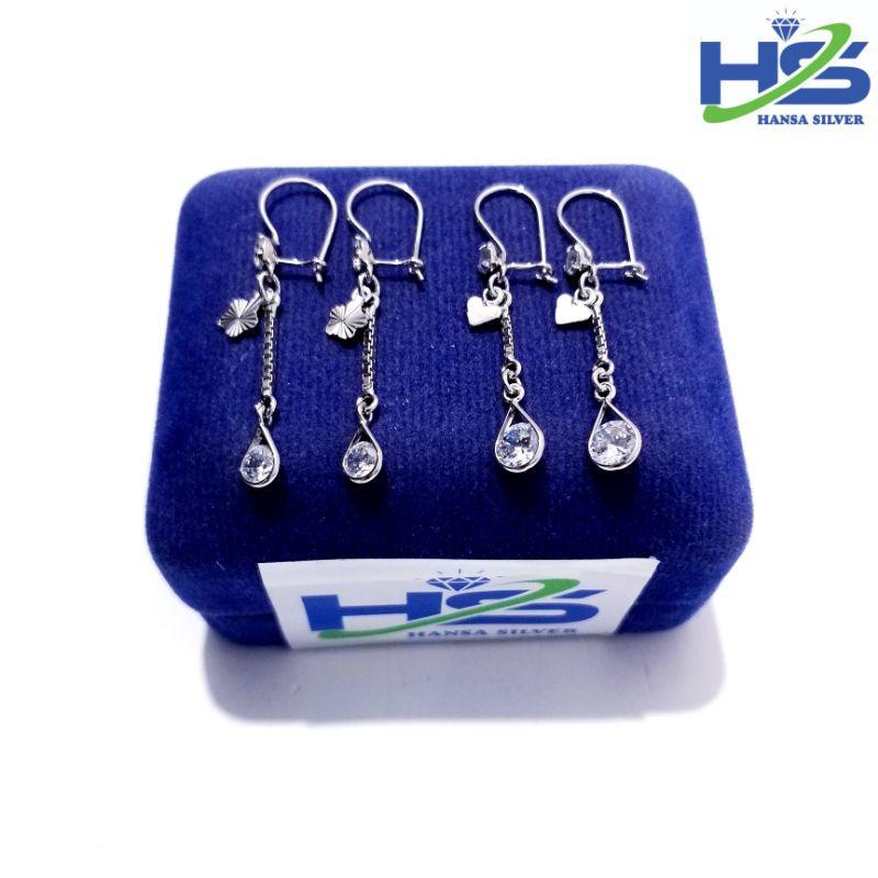 Anting Perak Asli Silver 925 Lapis Emas Putih Agogo Italy Panjang - Anting Wanita Anti Karat