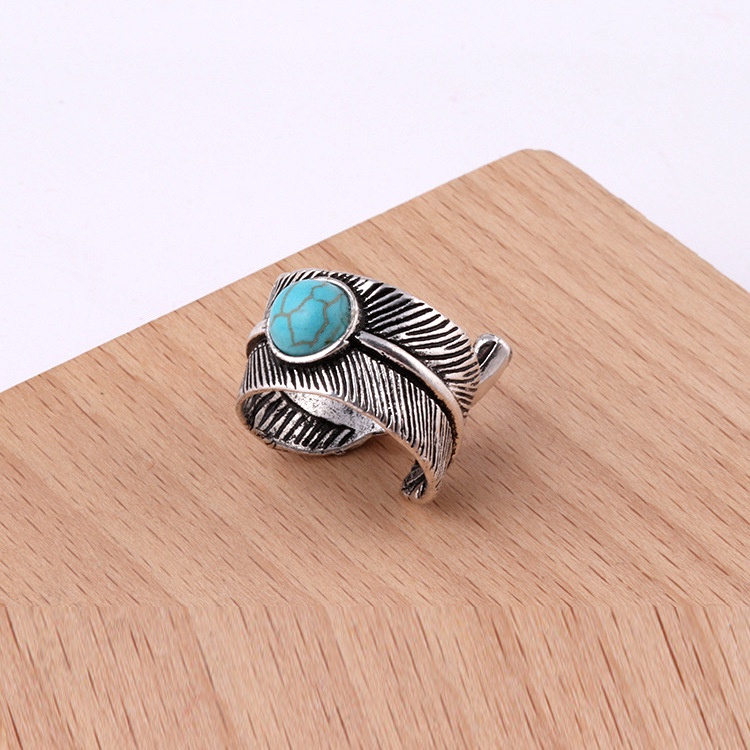 Cincin Desain Bulu Aksen turquoise Gaya Eropa Dan Amerika Untuk Pesta