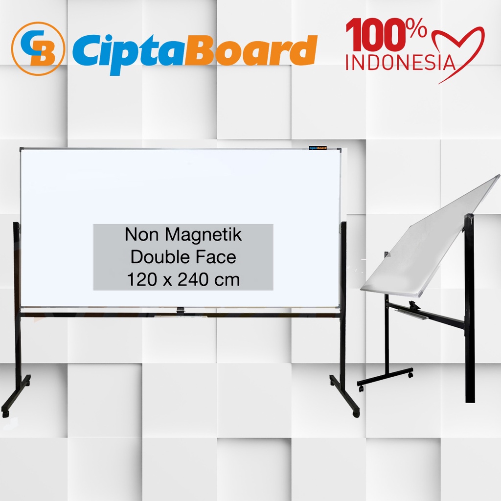 Whiteboard / Papan tulis / Papan board / Mading / Whiteboard Stand Doubleface Non Magnet 120 x 240 cm