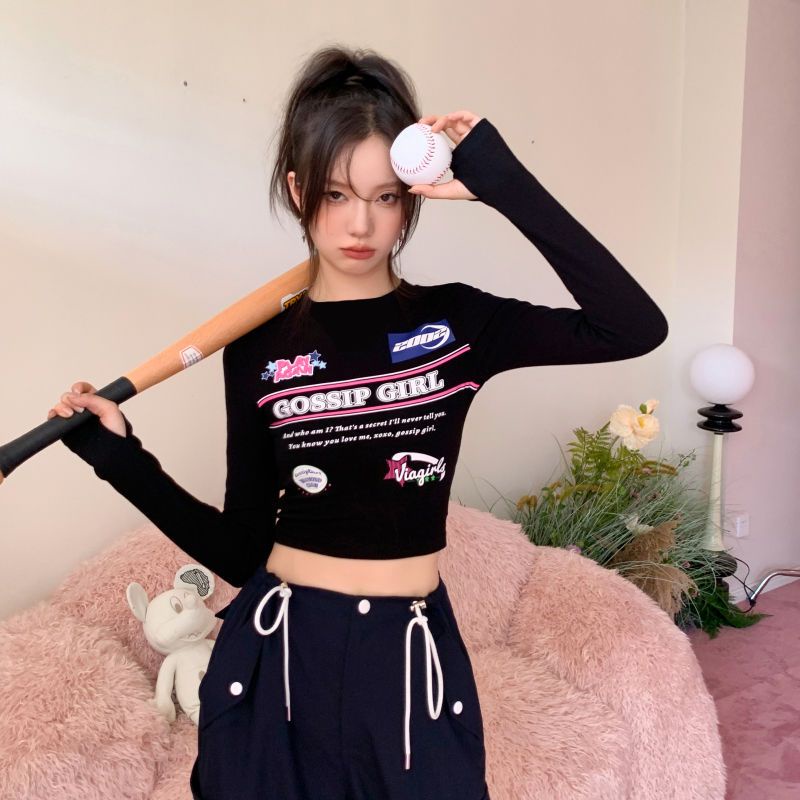 ◐Provelove 2022 niche grafiti hot girl in slim-fit pakaian luar kasual all-match lengan panjang pend