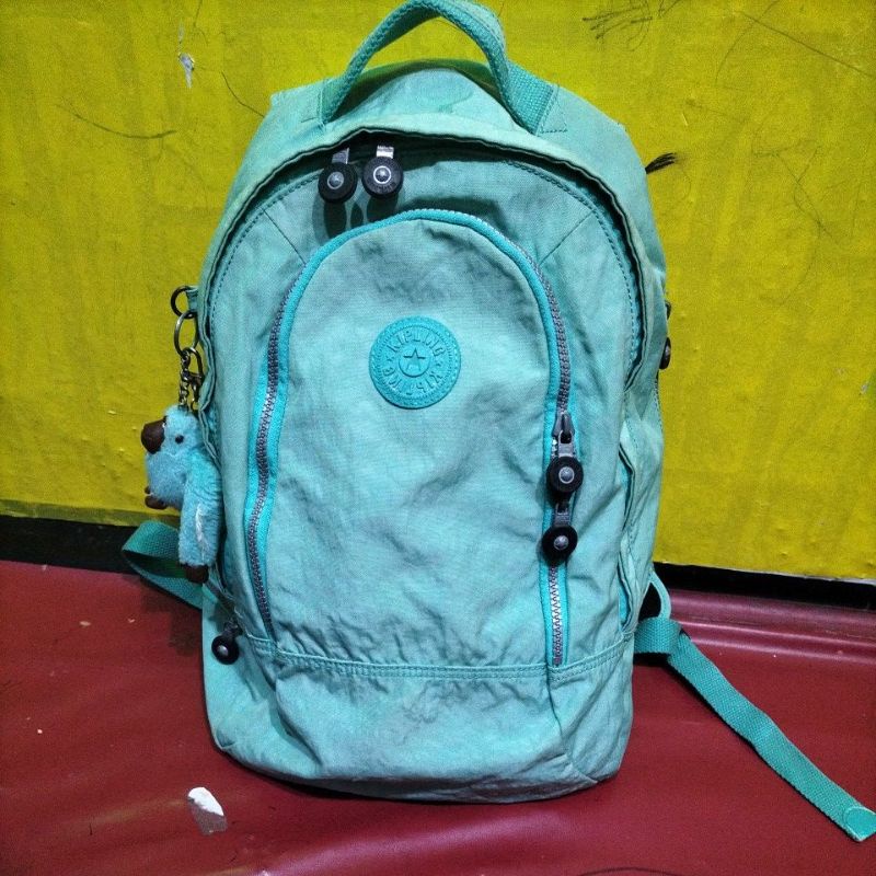 tas ransel brand kipling warna hijau tosca