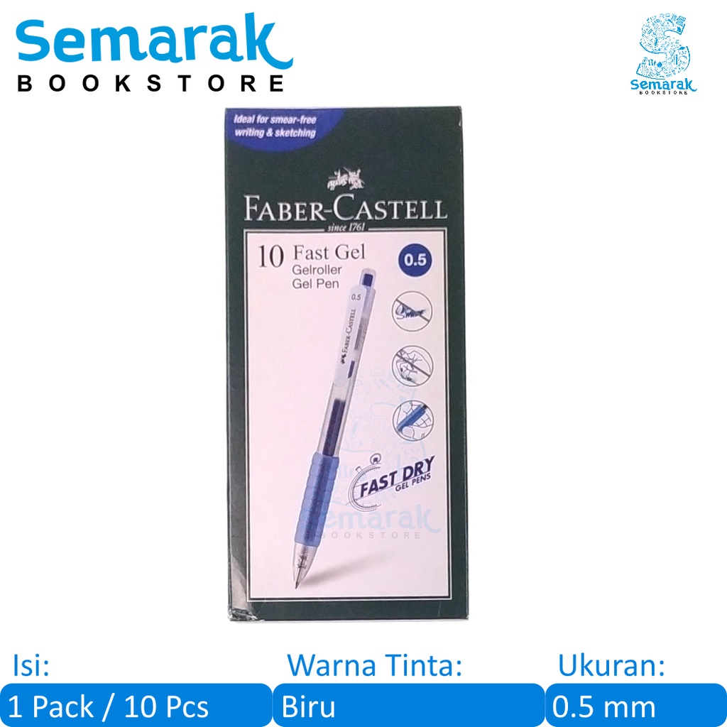 

Faber Castell Fast Gel Ballpoint Pulpen Jel Cepat Kering Anti Luntur 0.5 mm - Biru [1 Pack / 10 Pcs]