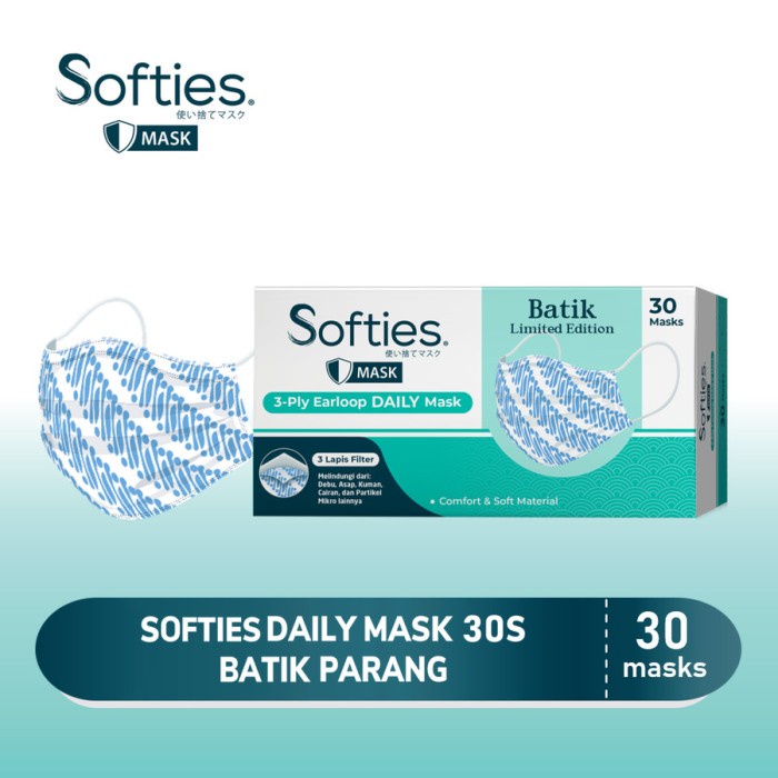 Softies Earloop Surgical Mask 3ply isi 30/Masker Medis Softies 3 lapis - DAILY BATIK