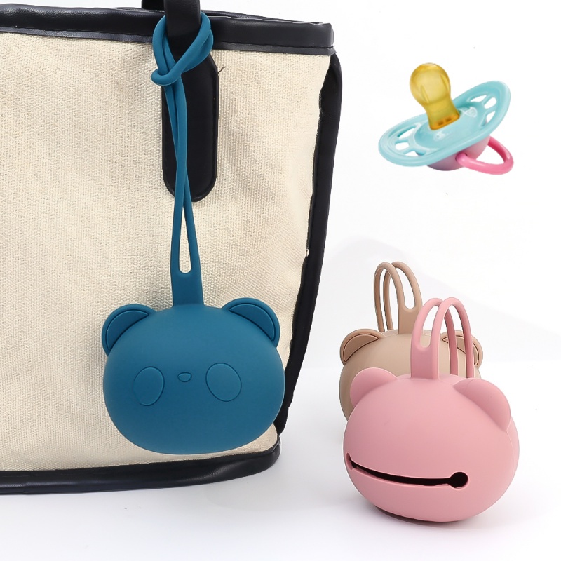 1pc Kunci Headset Kunci Wadah Penyimpanan Perhiasan Koin Kantong Dengan Tali Dot Bayi Silikon Holder Portable Kecil Paket Objek Lucu Tas Kepala Panda