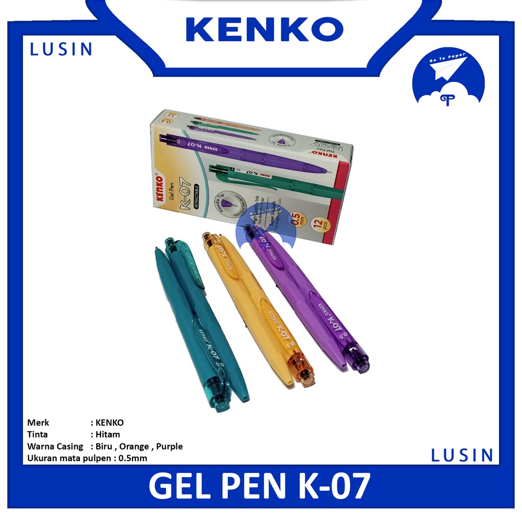 

KENKO - Gel Pen Pulpen Retractable K - 07 0.5mm Black - Lusin