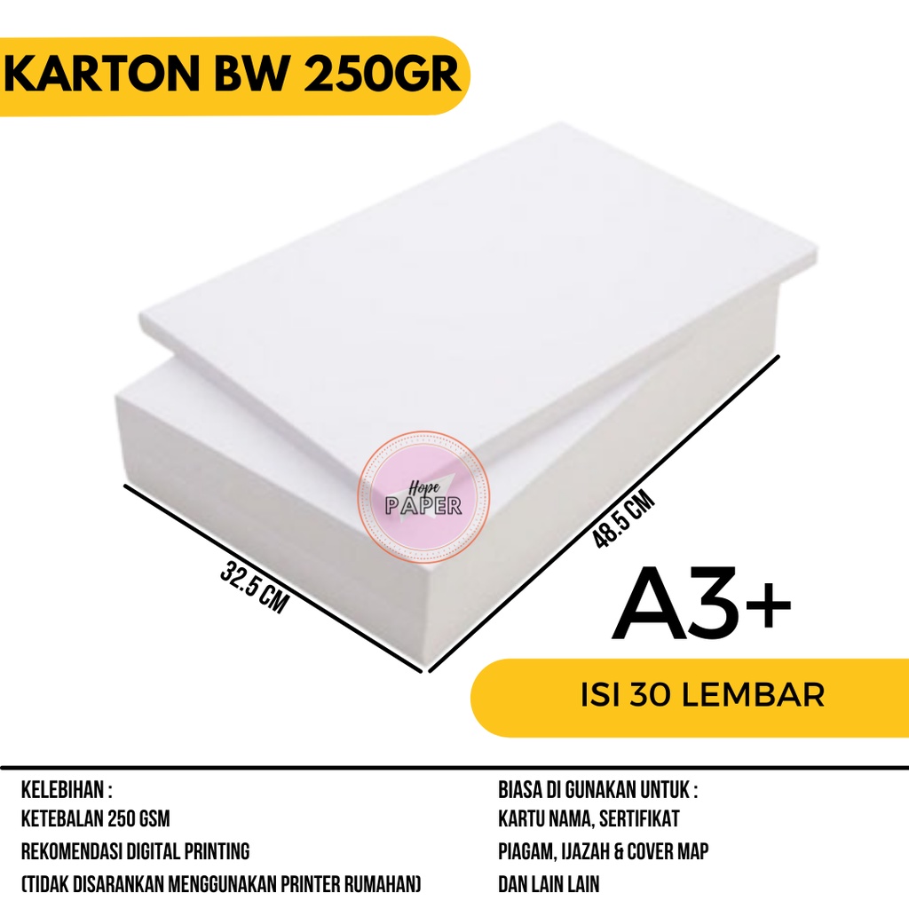 

Kertas Karton BW A3 Plus isi 30 lembar / Kertas BW 250gsm