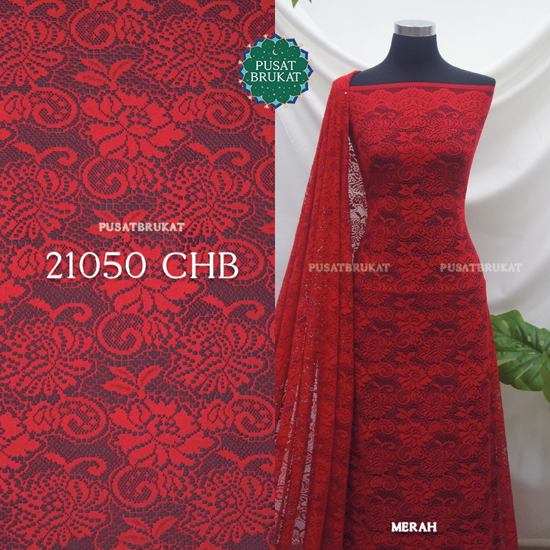 KAIN KEBAYA BRUKAT SOFIA KW / BAHAN BROKAT KAOS MOTIF BUNGA MERAH (RED) , LEBAR 150CM [harga per 0.5m]
