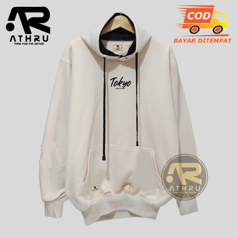 Switer Hoodie Pria Wanita Oversize Warna Cream List Tokyo Discovery Original Distro Brand ATHRU Ori