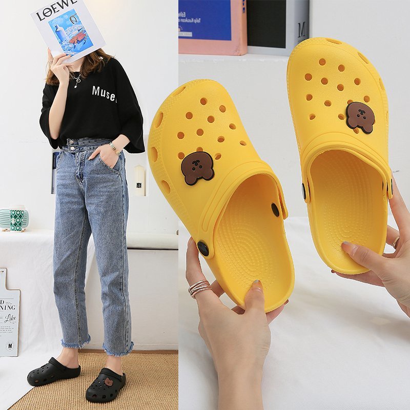 Alibaba1688 Sandal Slip On Wanita Motif Bear Simple Bahan Karet Empuk Elastis