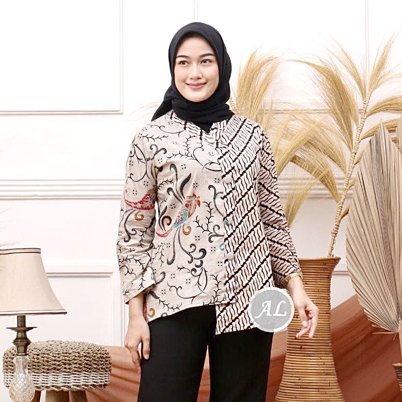 Baju Batik Wanita Modern Atasan Batik Kerja Wanita Lengan Panjang Blouse Batik Kantor Seragam M L XL XXL