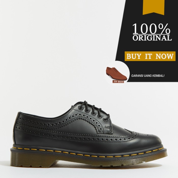 SEPATU PANTOFEL ORIGINAL DR. MARTENS 3989 BROGUE YELLOW STITCH - BLACK