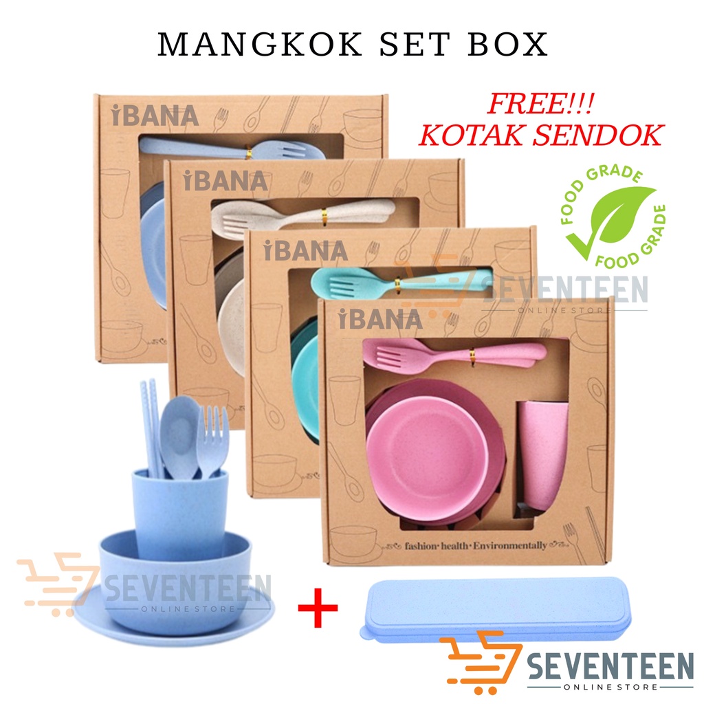 SEVENTEEN SOUVENIR SET GIFT BOX MANGKOK WHEAT STRAW WARNA WARNI 7IN1 ALAT MAKAN SET DAPUR BAHAN JERAMI GANDUNG MANGKUK PIRING GELAS SENDOK GARPU