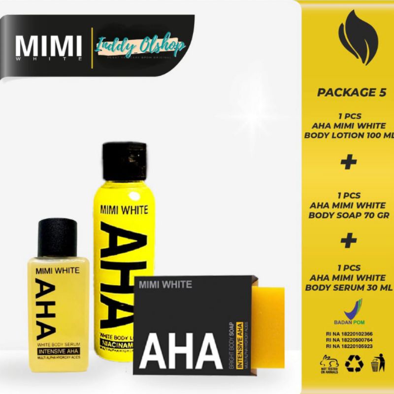 Mimi White AHA Bpom Original / Mimi Aha Body Serum / Sabun Mimi Aha / Lotion Mimi Aha