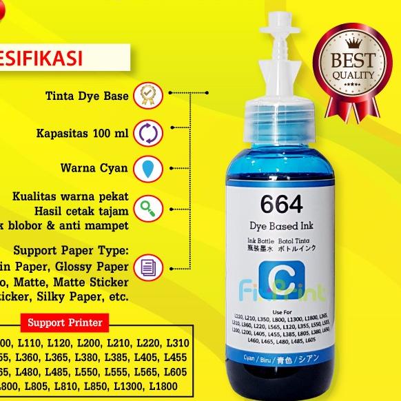 Tinta 664 Premium Refill Printer Epson L110 L210 L220 L300 L310 L360 - Hitam, TINTA ORIGINAL