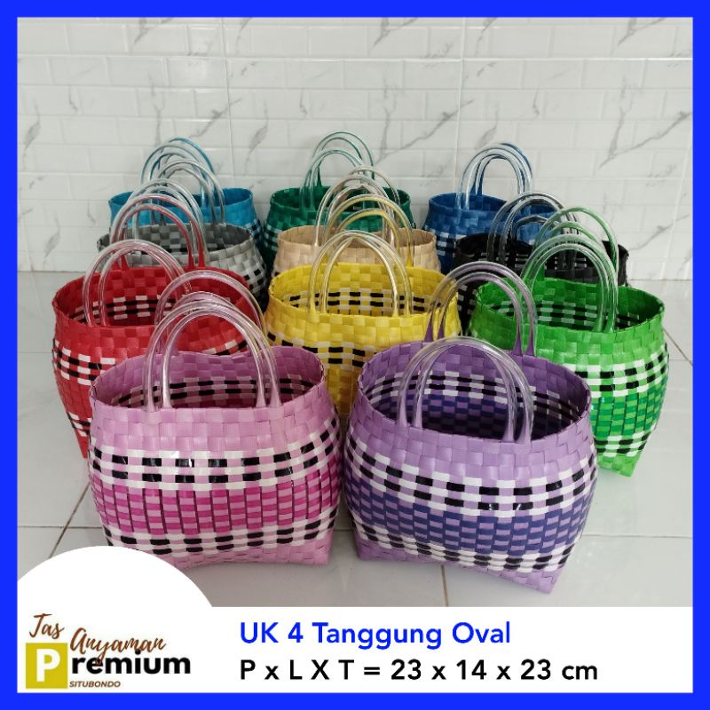 (UK 4 Sarung) Tanggung Oval (23x14x23cm) Tas Anyaman/Tas souvenir/Tas hajatan/Tas Belanja