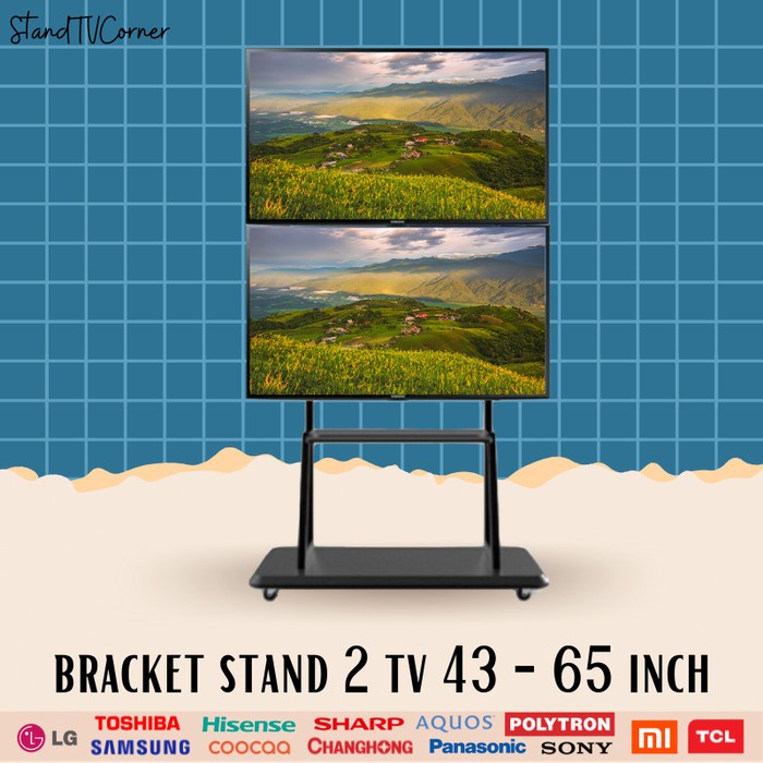 BRACKET STAND TV 2 Layar 43 49 50 55 60 65 inch ATAS BAWAH