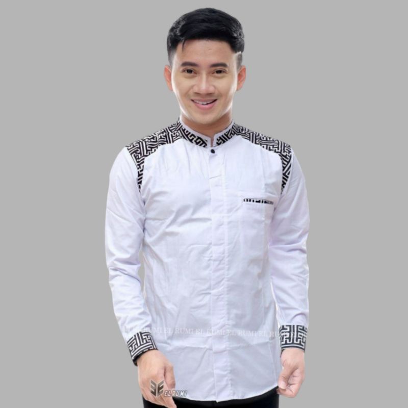 Baju Koko Lengang Panjang Warna Putih Motif Araseo Original El rumi