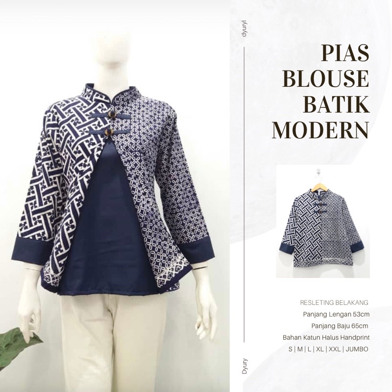 Pias Blus Batik Wanita Jumbo Lengan Panjang Muslimah Bahan Katun Halus Untuk Seragam Kerja Kantor