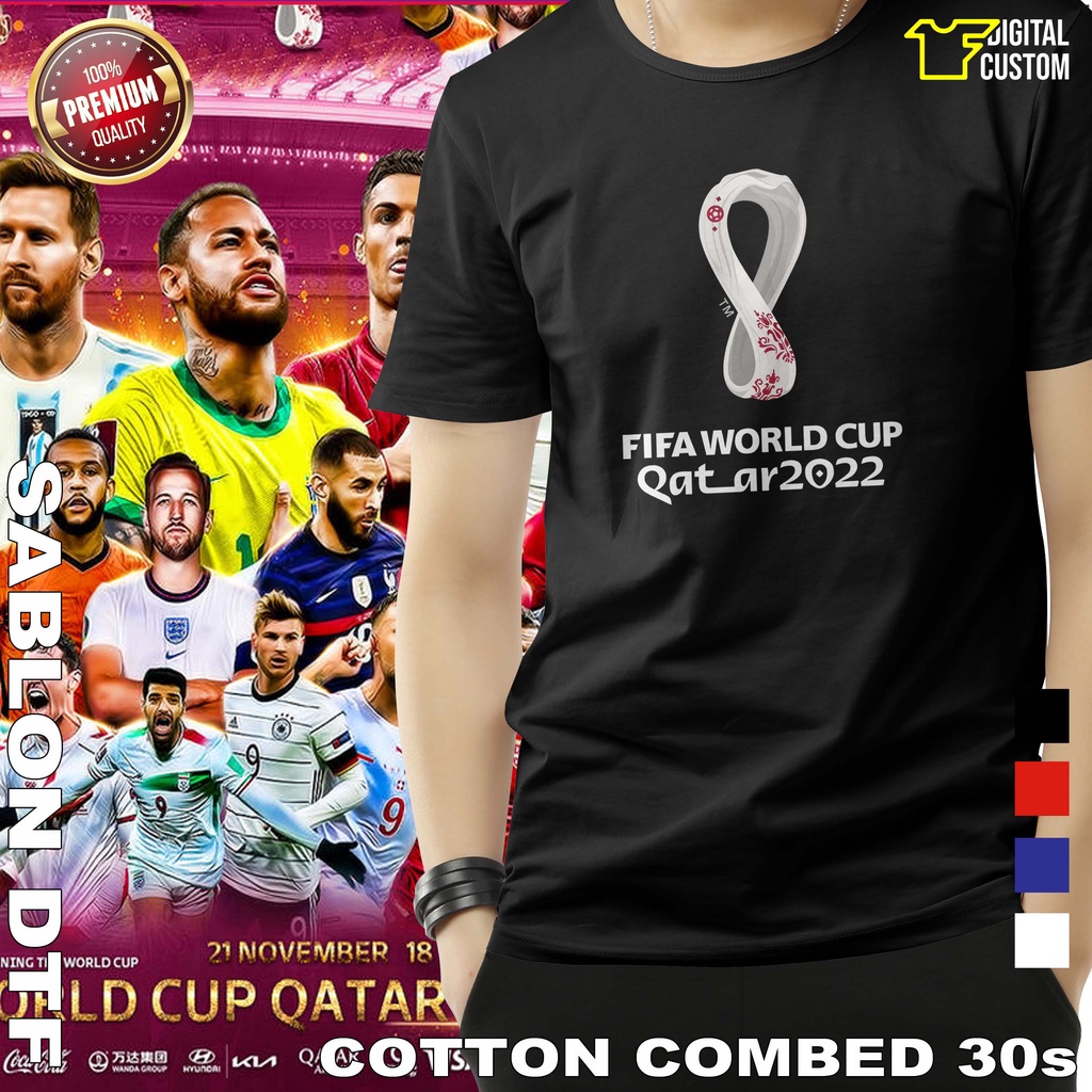 T Shirt Baju Kaos Sepak Bola Logo Official Piala Dunia FIFA World Cup Qatar 2022 Katun Combed 30s Sa