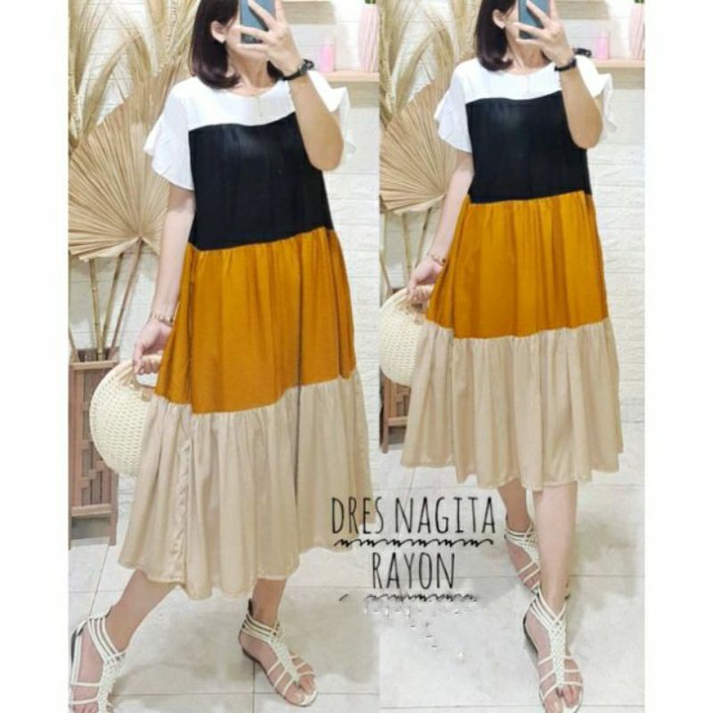 DRESS NAGITA SOFT SUSUN RAYON PREMIUM BUSUI RESLETING DEPAN