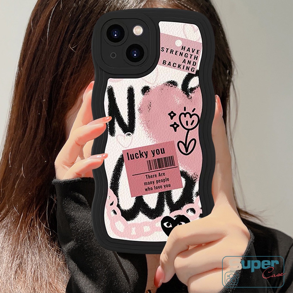 Casing Ponsel Untuk Redmi Note10 10s 11s 9 8 11 Pro Max Plus Redmi 12C 9T 10C 10A 10 9 9A 9C Grafiti Lucu Cinta Hati Bunga Trendi Merek Comme des Garcons Lembut Hitam Gelombang Pinggir Cover