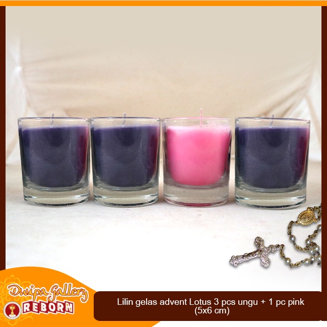 Lilin gelas advent Lotus 3 pcs ungu + 1 pcs pink (5x6 cm)